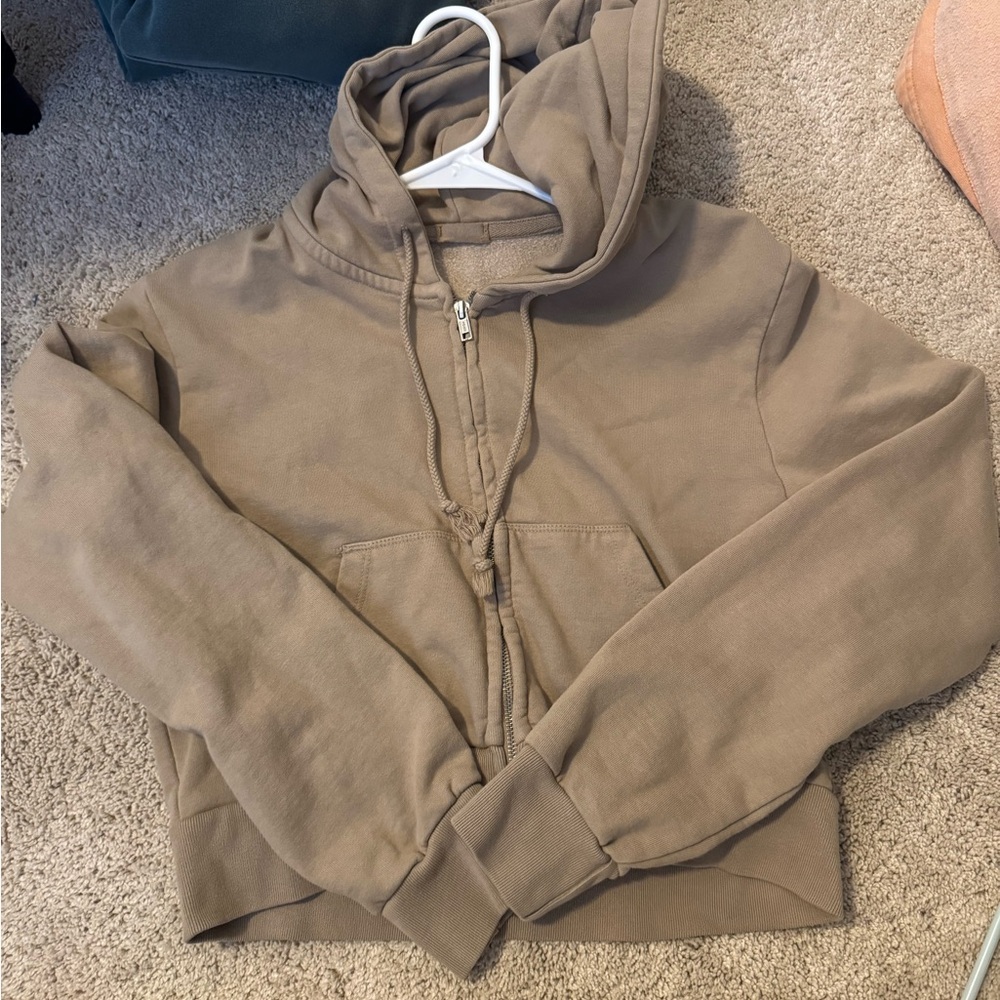 Brandy Melville Cropped Brown Zip Up
